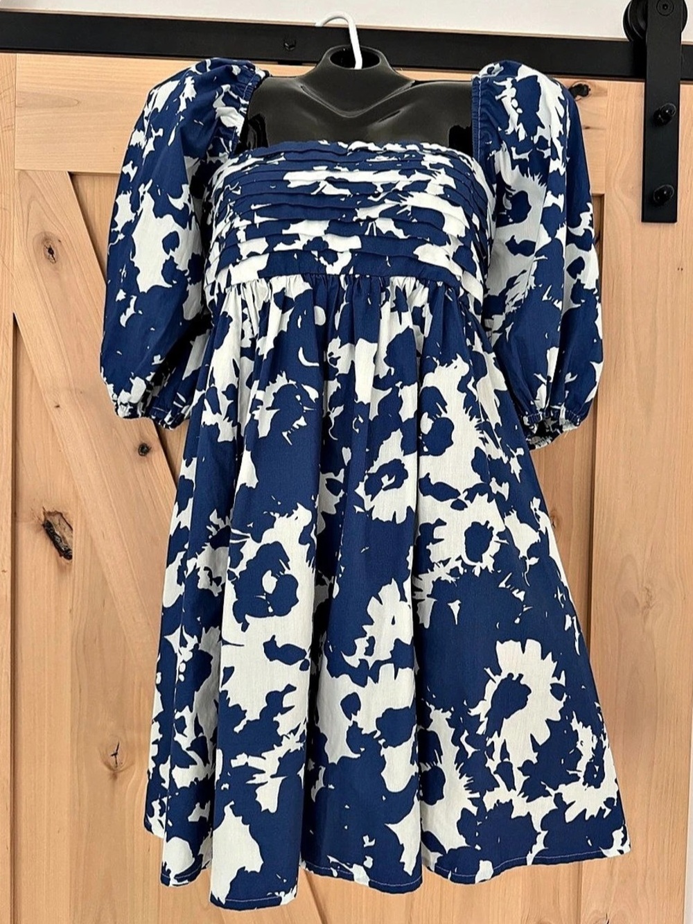 Abercrombie & Fitch Emerson Puff Sleeve Floral Mini Dress in Blue & White